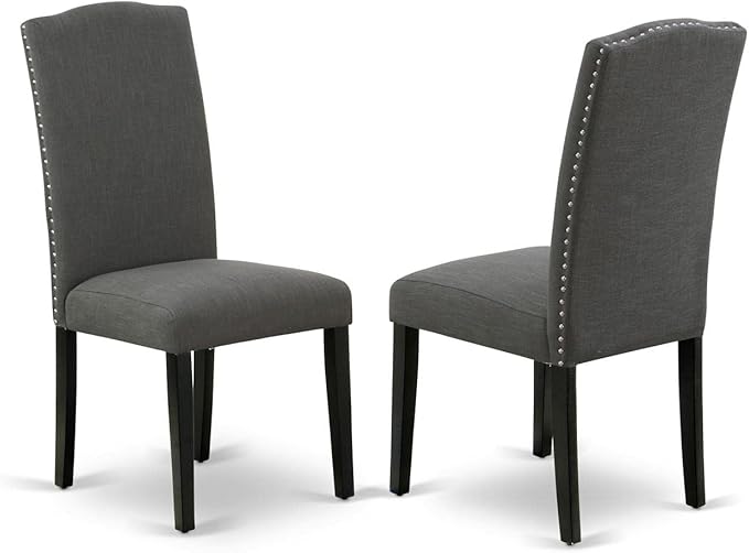 East West Furniture DLEN3-BLK-20 3 Piece Modern Dining Table Set Contains a Round Wooden Table with Dropleaf and 2 Dark Gotham Linen Fabric Upholstered Chairs, 42x42 Inch, Black