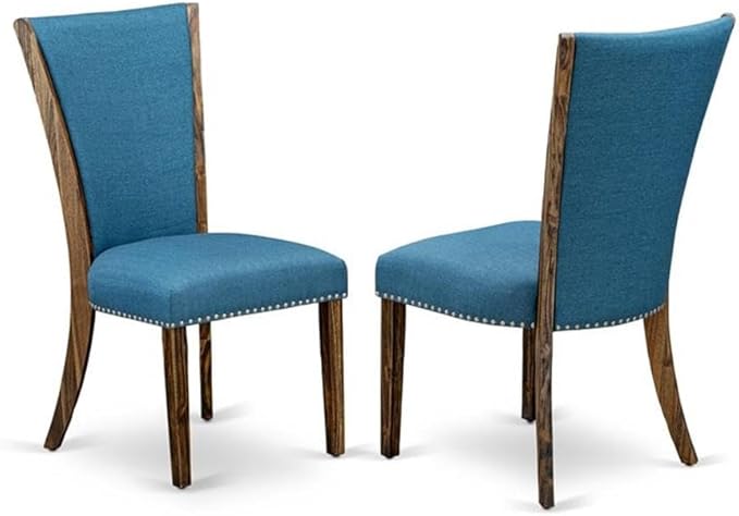 East West Furniture X727VE721-7 7 Piece Dining Room Table Set Consist of a Rectangle Dining Table with X-Legs and 6 Blue Color Linen Fabric Upholstered Chairs, 40x72 Inch, Multi-Color