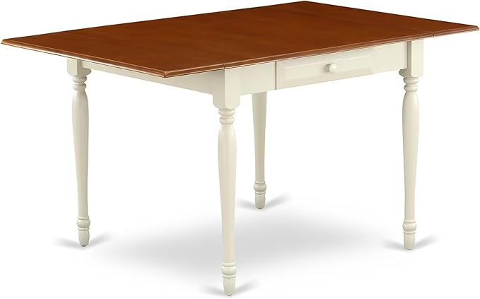 East West Furniture MZKE3-WHI-W 3 Piece Dining Table Set for Small Spaces Contains a Rectangle Dining Room Table with Dropleaf and 2 Wood Seat Chairs, 36x54 Inch, Buttermilk & Cherry