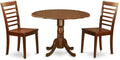 East West Furniture DLML3-MAH-W 3 Piece Modern Dining Table Set Contains a Round Wooden Table with Dropleaf and 2 Kitchen Dining Chairs, 42x42 Inch, Mahogany