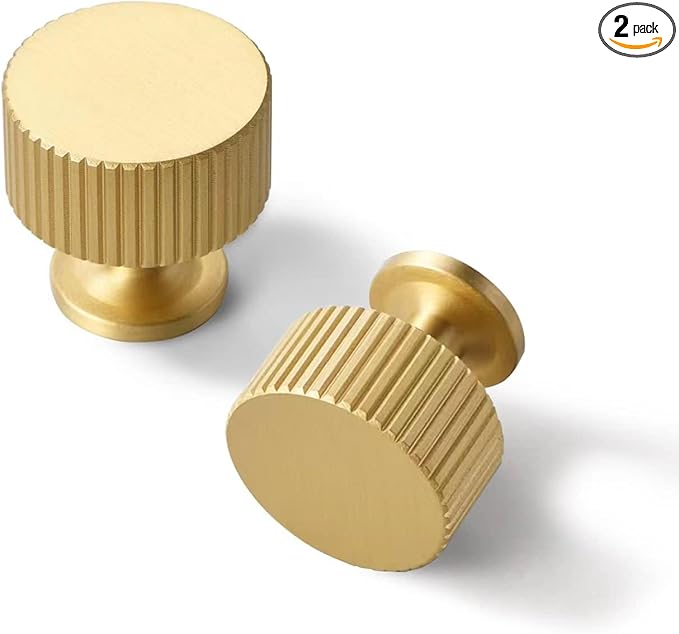 Solid Brass Cabinet Knob - Brush Gold Dresser Drawer Knob 2 Pack, Brass Handles for Bathroom Bedroom Closet Wardrobe,Furniture Hardware pulls