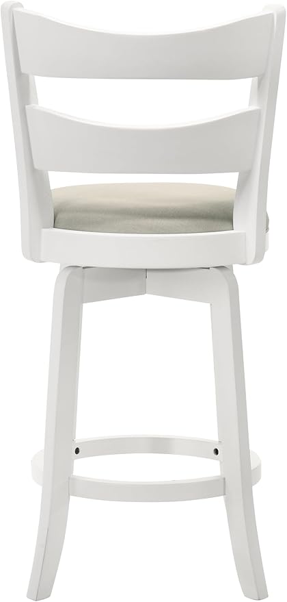 Armen Living Blair 26 in. Matte White Counter Height Rubberwood Swivel Barstool with Fog Fabric Seat - Set of 4