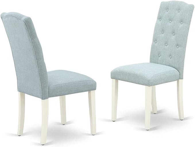 East West Furniture DLCE3-WHI-15 3 Piece Dining Table Set Contains a Round Dining Room Table with Dropleaf and 2 Baby Blue Linen Fabric Upholstered Chairs, 42x42 Inch, Linen White