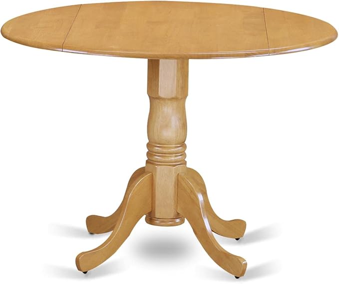 East West Furniture DLAV3-OAK-W 3 Piece Dining Room Furniture Set Contains a Round Kitchen Table with Dropleaf and 2 Dining Chairs, 42x42 Inch, Oak