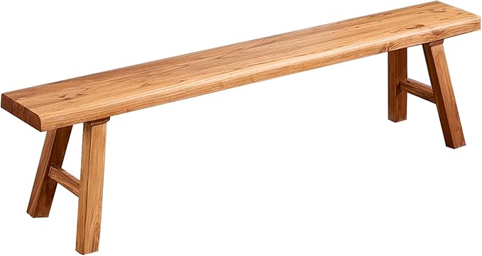 63in Wood Bench Indoor – Rustic Farmhouse Entryway Bench, Skinny Bench Design, Made of Extra-Thick Solid Wood, Perfect for Dining Room, Hallway, or End of Bed