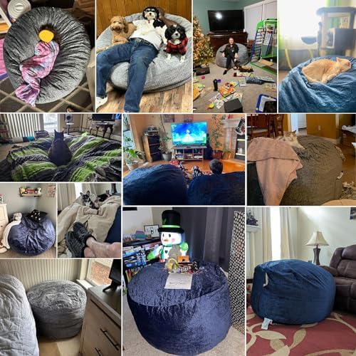 5 Ft Bean Bag Chairs for Adults with Memory Foam Filling, Comfy Bean Bag Sofa with Filler Included, Soft Dutch Velvet Fabric Beanbags,5 Foot, Black