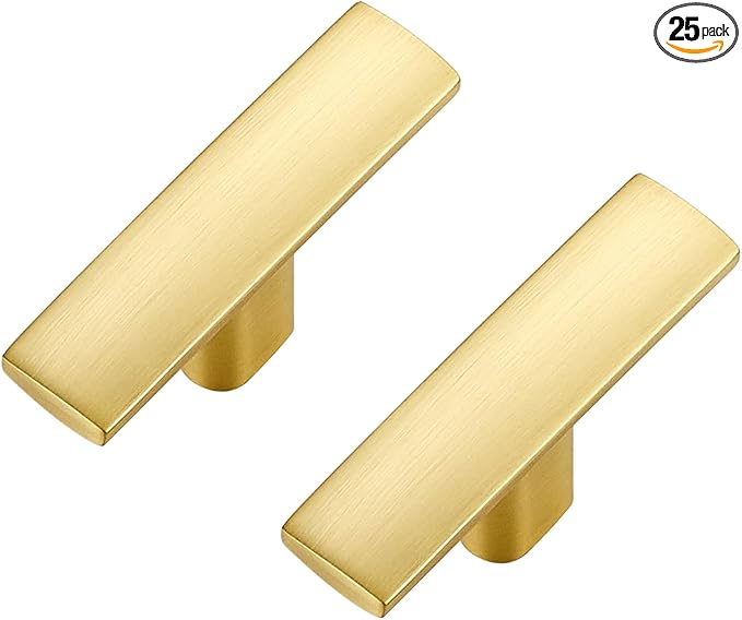 25 Pack Cabinet Handles Single Hole - Curved Cabinet Knobs Brushed Brass Drawer Pulls for Kitchen Cupboard Solid Pulls for Dresser Drawer Arch Closet Hardware
