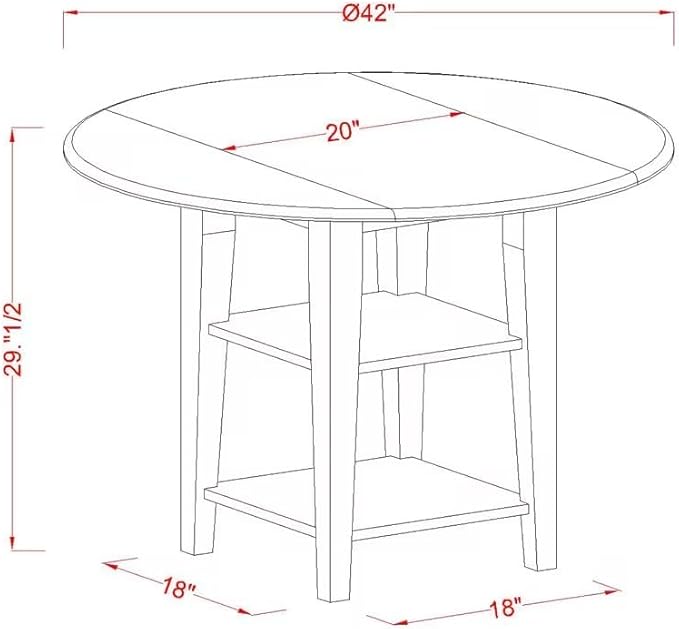 East West Furniture SUAN5-BCH-C 5 Piece Kitchen Table & Chairs Set Includes a Round Dining Table with Dropleaf & Shelves and 4 Linen Fabric Dining Room Chairs, 42x42 Inch, Black & Cherry