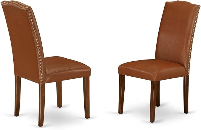 East West Furniture OXEN3-MAH-66 3 Piece Kitchen Table Set for Small Spaces Contains a Square Dining Room Table and 2 Brown Faux Faux Leather Upholstered Chairs, 36x36 Inch, Mahogany