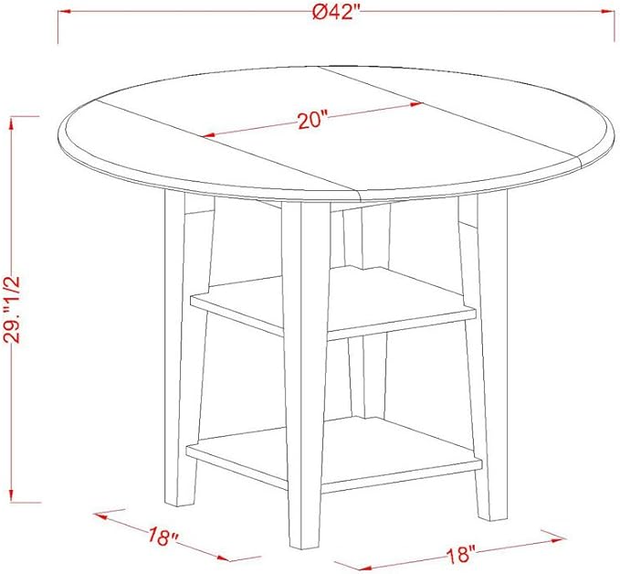 East West Furniture SUAD5-LWH-LC 5 Piece Dining Room Furniture Set Includes a Round Kitchen Table with Dropleaf & Shelves and 4 Faux Leather Upholstered Chairs, 42x42 Inch, Linen White