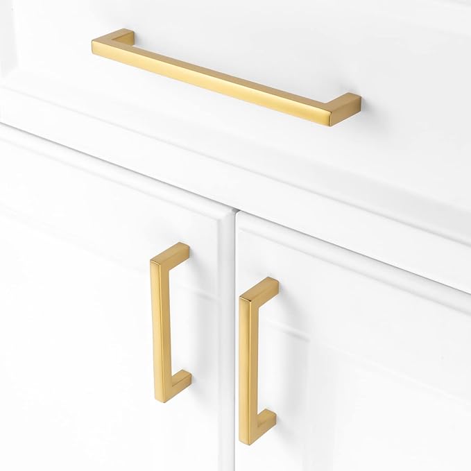 KOOFIZO 30-Pack Solid Square Bar Cabinet Handle - Brushed Gold Furniture Pull, 3 Inch/76mm Screwhole Distance for Kitchen Cupboard Door, Bedroom Dresser Drawer, Bathroom Wardrobe Hardware