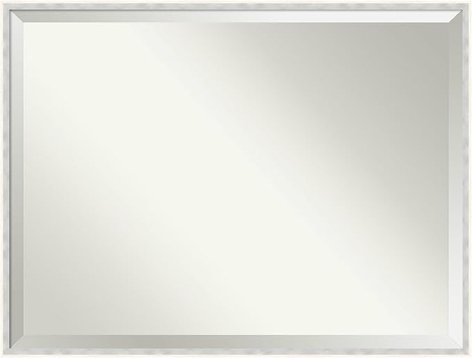 Amanti Art White Bathroom Mirror for Over Sink, 31x41 Paige White Silver Rectangle Vanity Mirror, X-Large Modern Contemporary Wood Frame, Hangs Horizonally and Vertically, Bathroom Wall Decor, Beveled