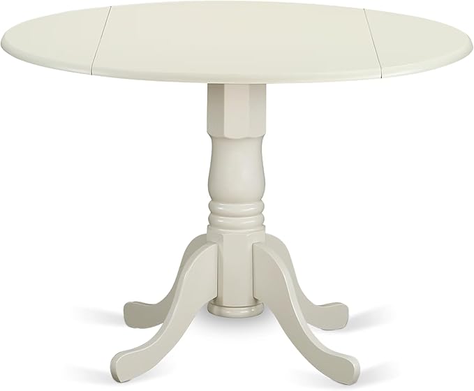 East West Furniture DMIP5-LWH-C 5 Piece Modern Dining Table Set Includes a Round Wooden Table with Dropleaf and 4 Linen Fabric Upholstered Dining Chairs, 42x42 Inch, Linen White