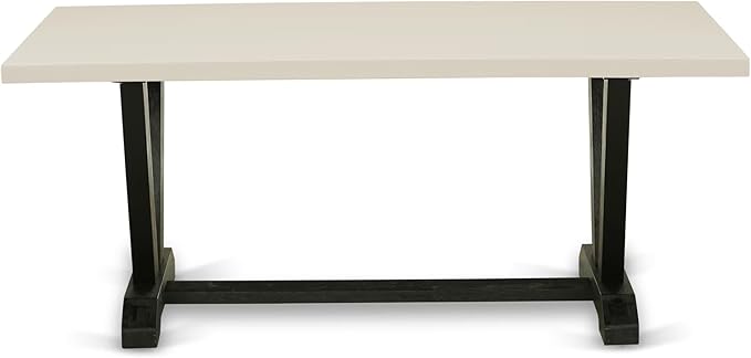 East West Furniture V627EL635-9 9 Piece Dining Table Set Includes a Rectangle Kitchen Table with V-Legs and 8 Doeskin Linen Fabric Parson Dining Room Chairs, 40x72 Inch, Multi-Color
