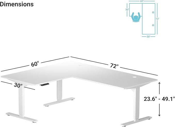 Progressive Desk Stand Up Height Adjustable Electric Standing Desk - L Shaped 60" x 72" Corner Computer Rising Workstation Table - Black Frame, Warm White Top