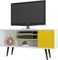 Manhattan Comfort Liberty Mid Century Modern TV Stand for Televisions up to 50 Inches, Bedroom and Living Room Entertainment Center with Storage, Shelves, and Cabinet, 53" Wide, White/Yellow