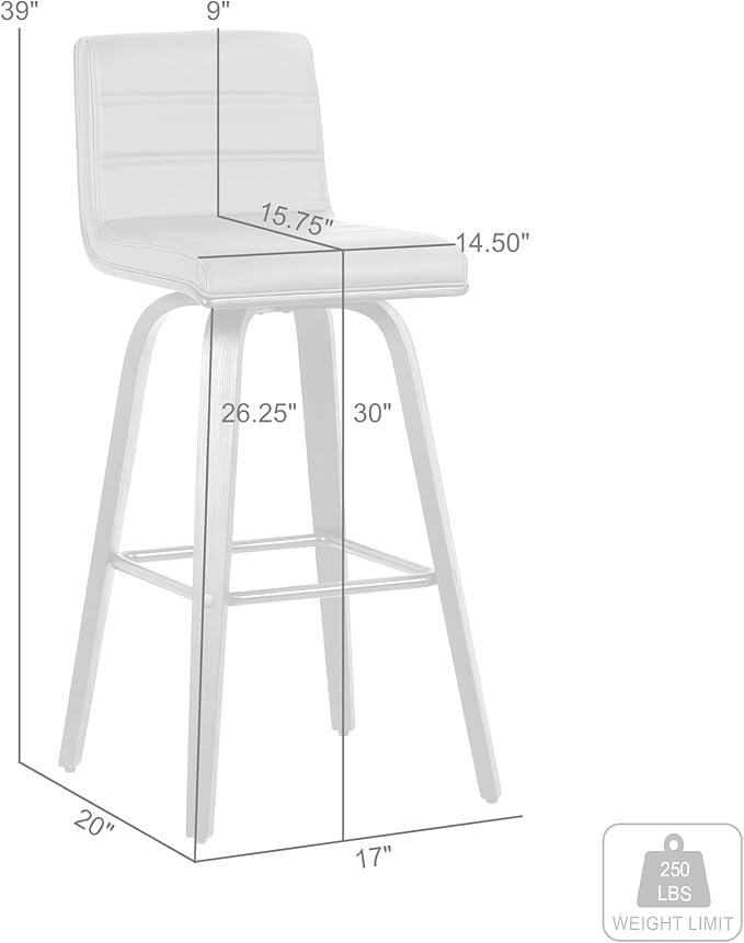 Vienna 30" Swivel Bar Stool in Walnut Wood Finish with Gray Faux Leather - Set of 4
