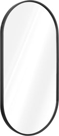 Navaris Oval Wall Mirror - 29.5" x 15" - Wall Mounted Hanging Mirror with Black Rustproof Aluminum Frame - Mirror for Bathroom Restroom Hallway