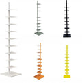 9-Tier Spine Bookshelf Metal Bookcase 5 Colors Vertical Bookshelf Tower Rotating Tall Narrow Bookshelf Ladder Book Rack Indoor (White)