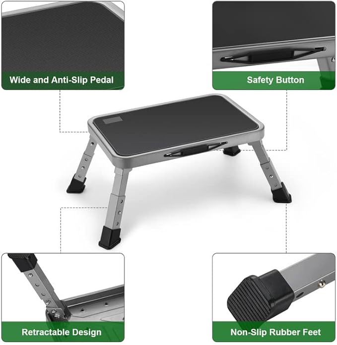 Foldable Step Stool, Adjustable Step Stool with a Non-Slip Platform, Step Ladder with Thick Rubber Feet for Adults or Children in Kitchen, Bedroom, Office, Rv, 330 Lbs Capacity