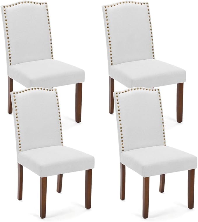 Kitchen Chairs Set of 4 Modern Upholstered Fabric Seat with Nailhead Trim and Ergonomic Lumbar Support for Living Room and Rustic Farmhouse Dining Area, Grey