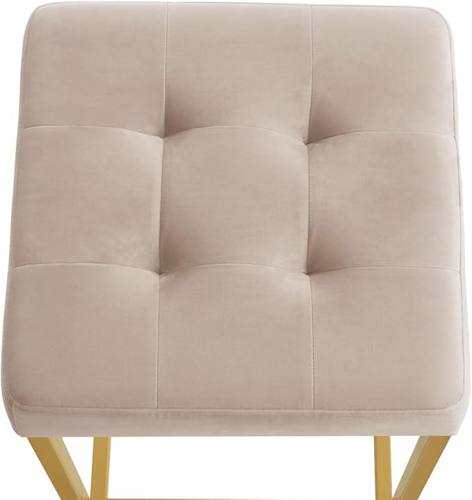 24KF Contemporary Counter Height Bar Stool Set of 2 for Kitchen Island, 26" H Velvet Padded Gold Barstool Bar Chair,5066-Taupe