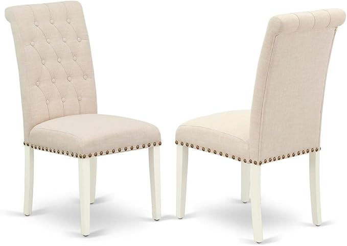 East West Furniture NOBR5-LWH-02 5 Piece Dining Table Set Includes a Rectangle Dining Room Table with Butterfly Leaf and 4 Light Beige Linen Fabric Parsons Chairs, 32x54 Inch, Linen White