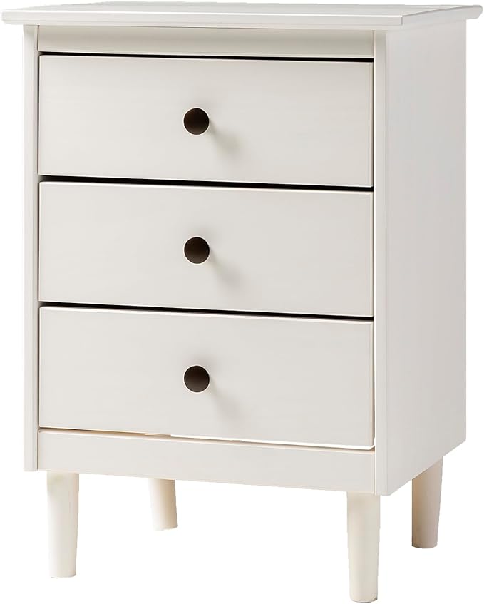 Walker Edison Traditional Wood 3 Drawer Nightstand Side Table Bedroom Storage Drawer and Shelf Bedside End Table, 18 Inch, White