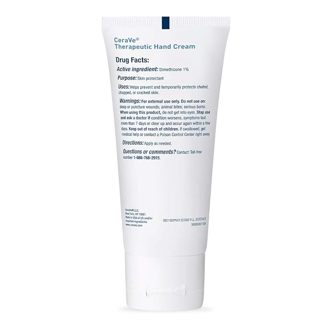 CeraVe Therapeutic Hand Cream for Dry Cracked Hands With Hyaluronic Acid and Niacinamide, Fragrance Free 3 Ounce