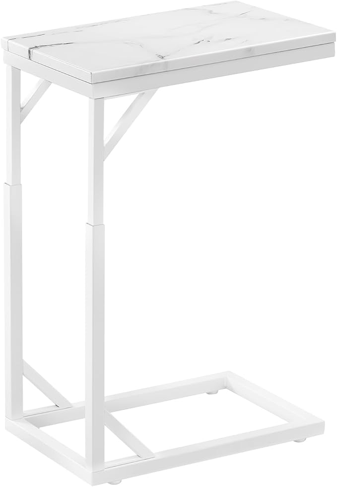 C-Shaped End Table, Small Sofa Table with Metal Frame, Adjustable Height Side Table for Couch, Living Room, Bedroom, Bedside (White, Large)