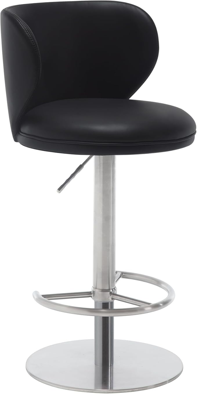 Bar Stools Adjustable Stainless Steel Swivel Barstool with Back and Footrest Leather Upholstered Bar Chairs for Home,Kitchen,Bar, Counter (Black, 1pc)