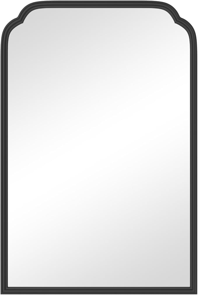 20X30 Inch Black Metal Framed Bathroom Mirror for Wall, Matte Black Bathroom Vanity Mirror, Rectangular Rounded Decor Mirror Anti-Rust, Tempered Glass (Black 20" x 30")