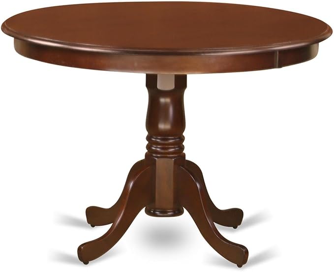 East West Furniture HLML5-MAH-C 5 Piece Dining Table Set for 4 Includes a Round Kitchen Table with Pedestal and 4 Linen Fabric Dining Room Chairs, 42x42 Inch, Mahogany