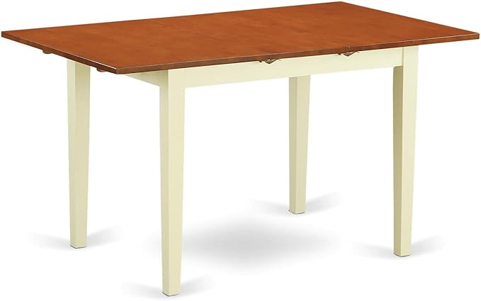 East West Furniture NOBR3-LWH-02 3 Piece Kitchen Table Set Contains a Rectangle Dining Room Table with Butterfly Leaf and 2 Light Beige Linen Fabric Parsons Chairs, 32x54 Inch, Linen White