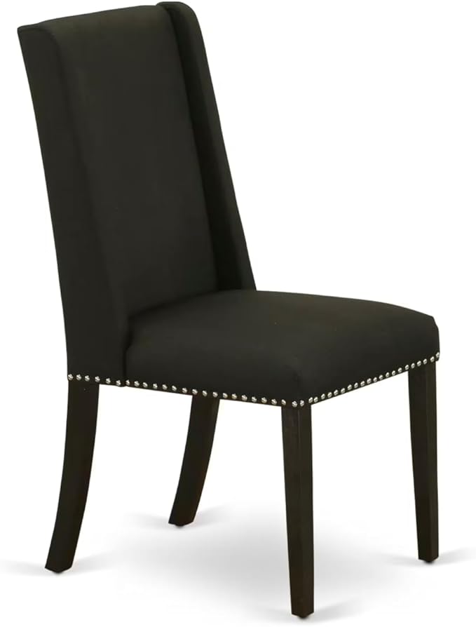 East West Furniture V677FL624-9 9 Piece Kitchen Table Set Includes a Rectangle Dining Table with V-Legs and 8 Black Linen Fabric Parsons Dining Chairs, 40x72 Inch, Multi-Color