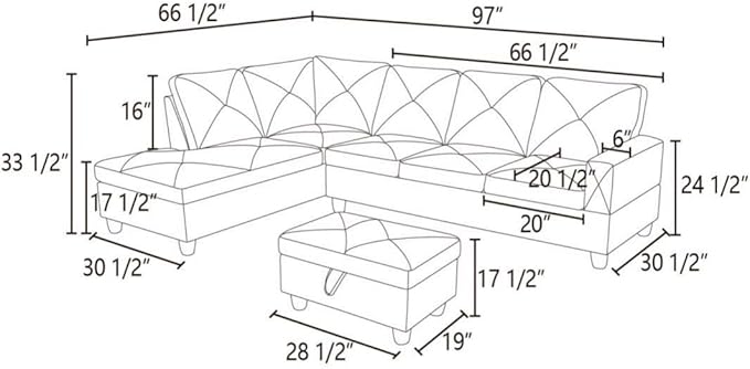 Red L-Shaped 3-Piece Flannelette Sofa with Storage Ottoman Set, Sectional Couch Sofa Set for Living Room, Office, Small Space