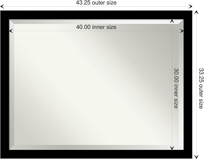 Amanti Art Black Bathroom Mirror for Over Sink, 34x44 Brushed Black Rectangle Vanity Mirror, X-Large Modern Contemporary Frame, Hangs Horizonally and Vertically, Bathroom Wall Decor, Beveled Edge