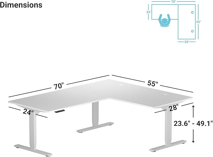 Progressive Desk Height Adjustable Computer Standing Desk - L Shaped 70" x 55" Corner Electric Stand Up Rising Workstation - Roasted Walnut, Gray Frame