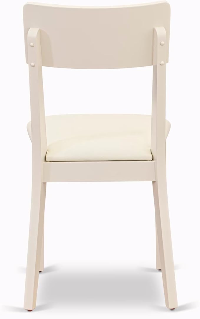 East West Furniture BOAD5-LWH-LC 5 Piece Dining Room Furniture Set Includes a Round Kitchen Table and 4 Faux Leather Upholstered Dining Chairs, 42x42 Inch, Linen White