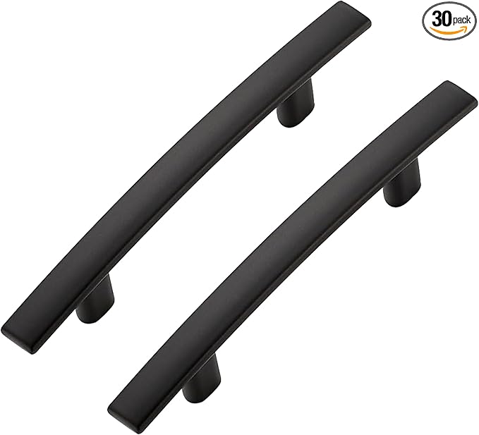 30 Pack Cabinet Handles 3" Hole Center - Curved Cabinet Pulls Black Drawer Pulls for Kitchen Cupboard Solid Hardware for Dresser Drawer Arch Hardware