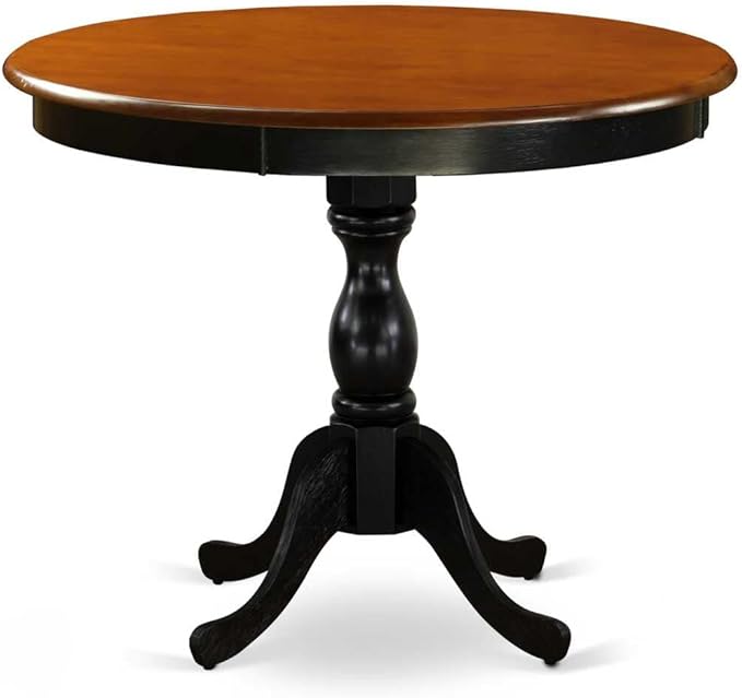 East West Furniture AMBA3-BCH-05 3 Piece Kitchen Table Set for Small Spaces Contains a Round Dining Table with Pedestal and 2 Grey Linen Fabric Parson Chairs, 36x36 Inch, Black & Cherry