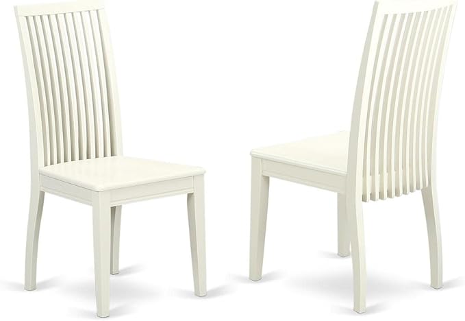 East West Furniture HLIP3-LWH-W 3 Piece Kitchen Table Set for Small Spaces Contains a Round Dining Room Table with Pedestal and 2 Solid Wood Seat Chairs, 42x42 Inch, Linen White