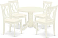 East West Furniture SHCL5-WHI-C 5 Piece Dining Room Table Set Includes a Round Kitchen Table with Pedestal and 4 Linen Fabric Upholstered Dining Chairs, 42x42 Inch, Linen White