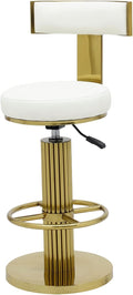 FUNROLUX Counter Height Bar Stools with Back, Modern Adjustable Height Barstools Swivel Bar Chairs with Polished Gold Stainless Steel Legs and Comfortable Cushion for Kitchen Island Counter (White)