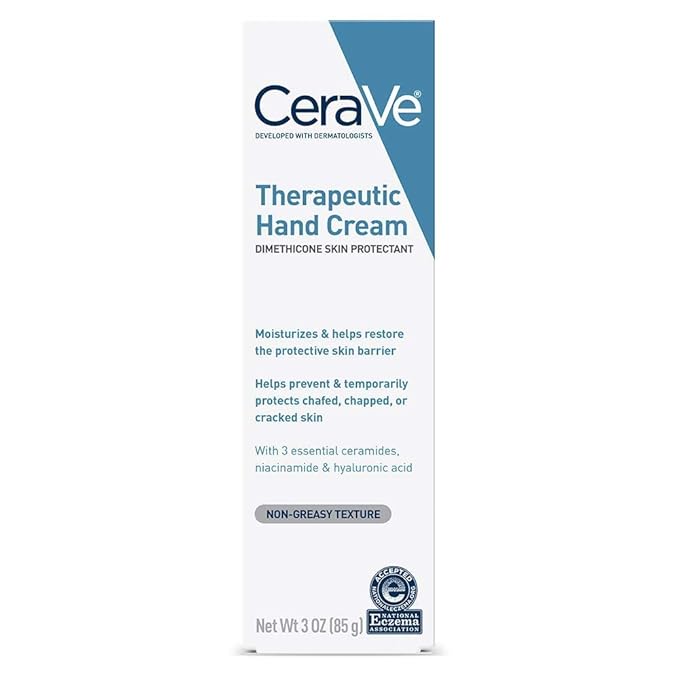 CeraVe Therapeutic Hand Cream for Dry Cracked Hands With Hyaluronic Acid and Niacinamide,Fragrance Free 3 Ounce,(Pack of 2)