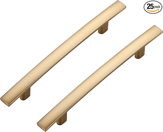 25 Pack Cabinet Handles 4" Hole Center - Curved Cabinet Pulls Champagne Bronze Drawer Pulls for Kitchen Cupboard Solid Handles for Dresser Drawer Arch Closet Hardware