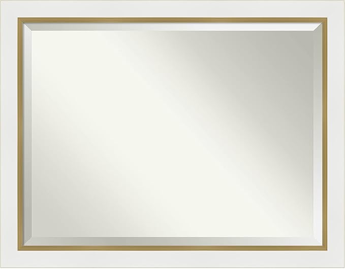 Amanti Art White Bathroom Mirror for Over Sink, 35x45 Eva White Gold Rectangle Vanity Mirror, X-Large Modern Contemporary Frame, Hangs Horizonally and Vertically, Bathroom Wall Decor, Beveled Edge