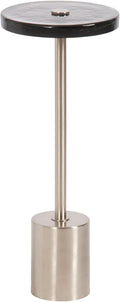 Kate and Laurel Xyler Modern Round Metal and Glass Drink Table, 10 x 10 x 24, Gray Glass and Silver, Decorative Plant Pedestal Table for Use as Indoor Plant Stand or Small Bathtub Table