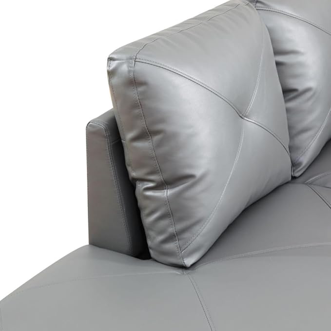 Dark Grey L-Shaped 3-Piece Faux Leather Sofa with Storage Ottoman Set, Sectional Couch Sofa Set for Living Room, Office, Small Space