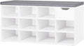 DINZI LVJ Shoe Bench, Entryway Storage Bench with Drawer and 11 Cubbies, Cubby Shoe Rack with Adjustable Shelves, Shoe Organizer Cabinet for Living Room, Bedroom, Mudroom, Closet and Garage, White